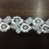 涤光丝水溶花边条码刺绣白色绣品
