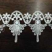 涤光丝水溶花边条码刺绣白色绣品