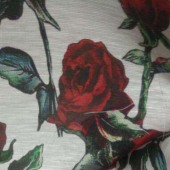白色底玫瑰花型真丝丝麻数码女春秋冬夏服装面料 多花定制
