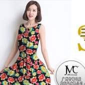 新款现货针织印花 弹力布 涤氨汗布 裙装面料布料 女装面料
