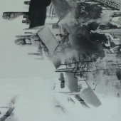 全涤空气层梭织染色服装面料水墨中国风