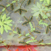 欧根纱平绣+金片绣荧光色系