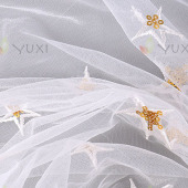 春夏新品星星烫金绣花布 女装童装连衣裙面料 网布五角星绣花面料