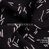 现货120D全人造丝富丽绉黑底细白条印花 女裙女裤服装面料