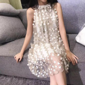 现货网纱绣花 女装连衣裙布